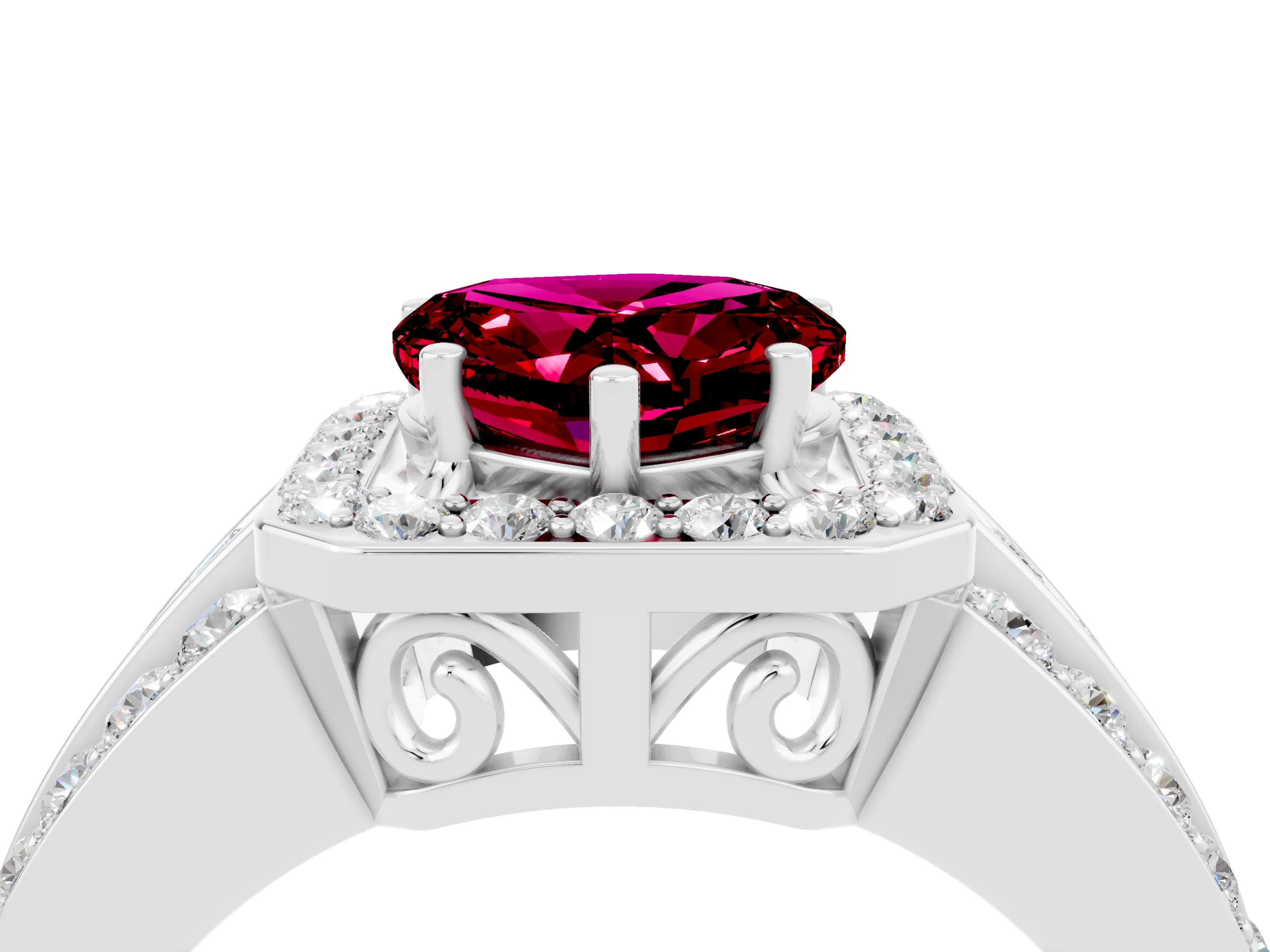 White gold Heart Cut Halo Garnet Ring with Split Shank and Four-Prong Setting_4