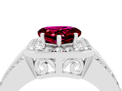 White gold Heart Cut Halo Garnet Ring with Split Shank and Four-Prong Setting_4