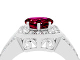 White gold Heart Cut Halo Garnet Ring with Split Shank and Four-Prong Setting_4