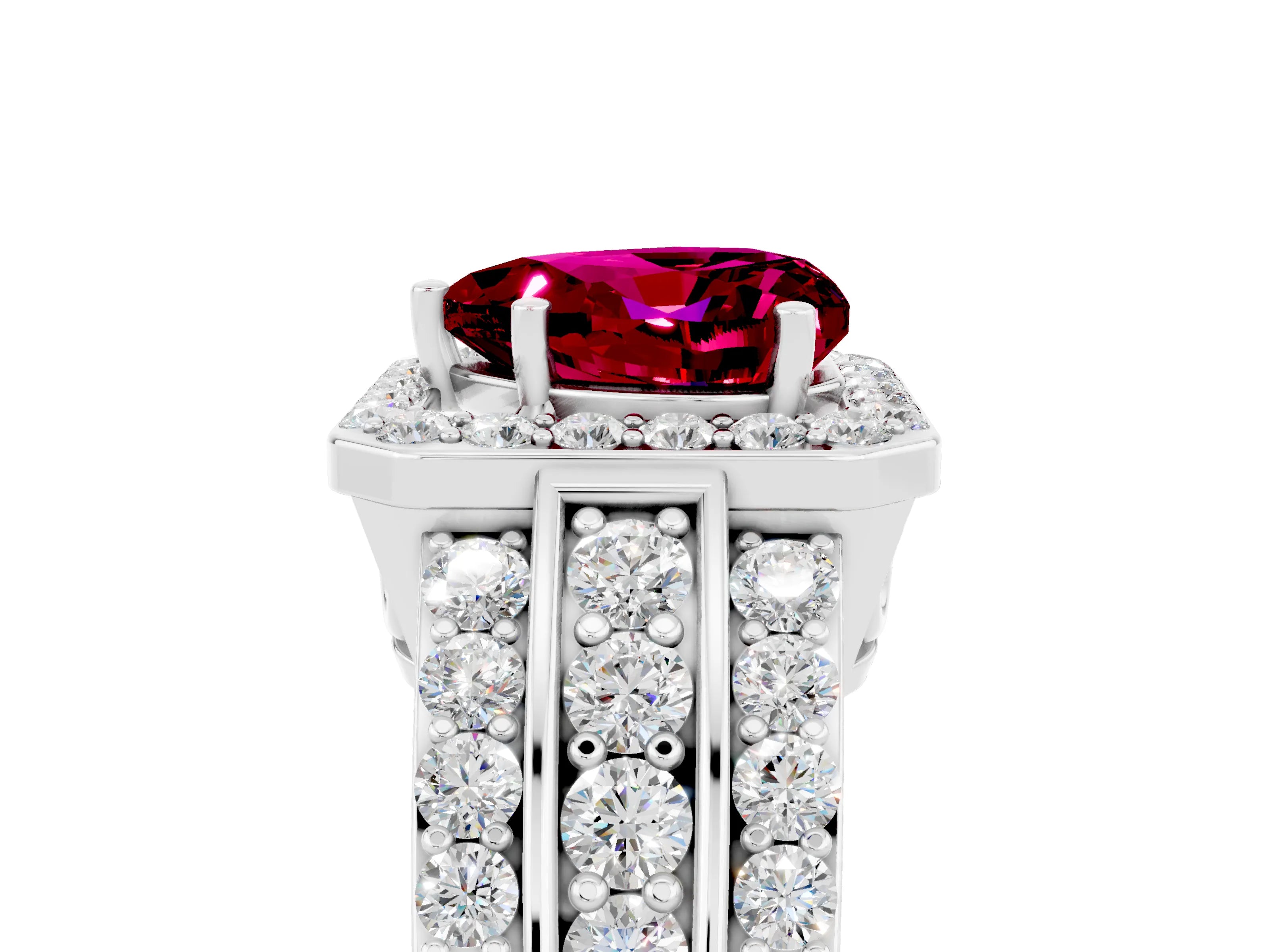 White gold Heart Cut Halo Garnet Ring with Split Shank and Four-Prong Setting_5