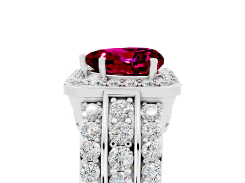 White gold Heart Cut Halo Garnet Ring with Split Shank and Four-Prong Setting_5
