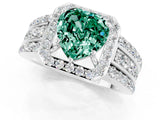 White gold Heart Cut Halo Green Sapphire Ring with Split Shank and Four-Prong Setting_1