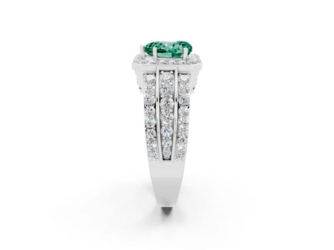White gold Heart Cut Halo Green Sapphire Ring with Split Shank and Four-Prong Setting_2