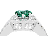 White gold Heart Cut Halo Green Sapphire Ring with Split Shank and Four-Prong Setting_4