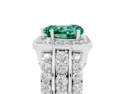 White gold Heart Cut Halo Green Sapphire Ring with Split Shank and Four-Prong Setting_5