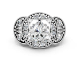 White gold Heart Cut Halo Milgrain Diamond Engagement Ring with Leaf Band and Four-Prong Setting_7