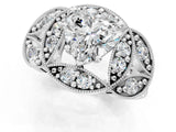 White gold Heart Cut Halo Milgrain Diamond Engagement Ring with Leaf Band and Four-Prong Setting_8