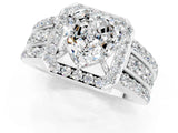 White gold Heart Cut Halo Moissanite Ring with Split Shank and Four-Prong Setting_1