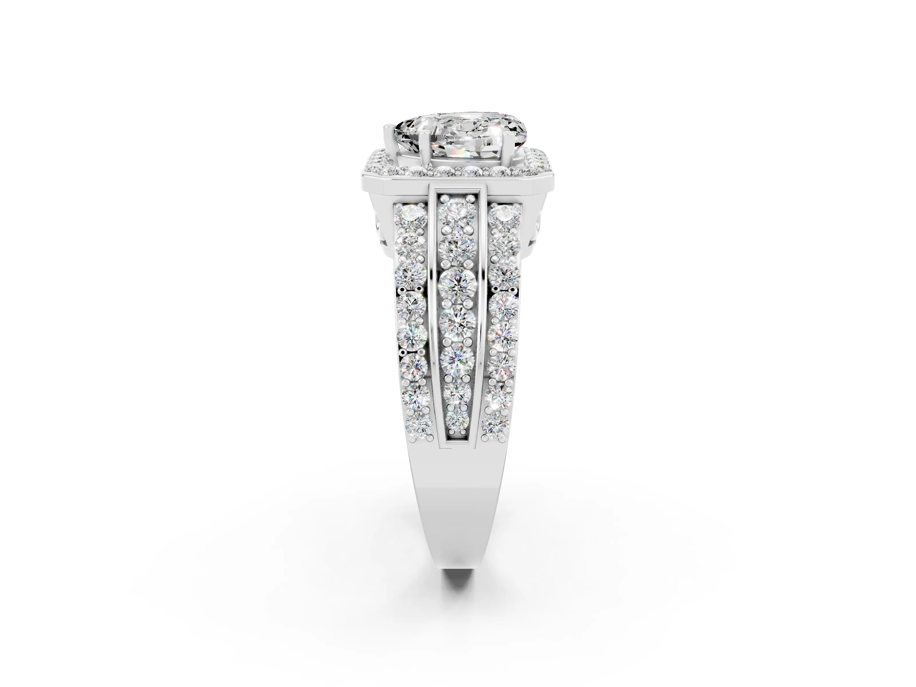 White gold Heart Cut Halo Moissanite Ring with Split Shank and Four-Prong Setting_2