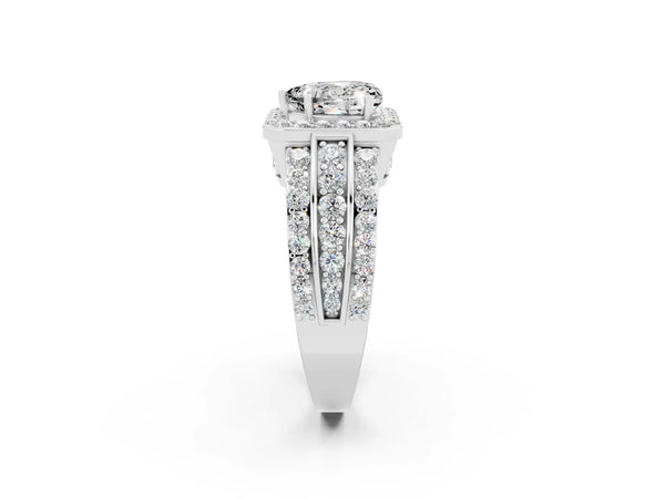 White gold Heart Cut Halo Moissanite Ring with Round  Split Shank and Prong Setting