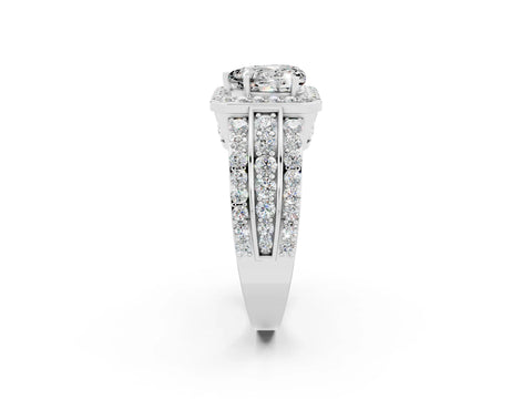 White gold Heart Cut Halo Moissanite Ring with Split Shank and Four-Prong Setting_2
