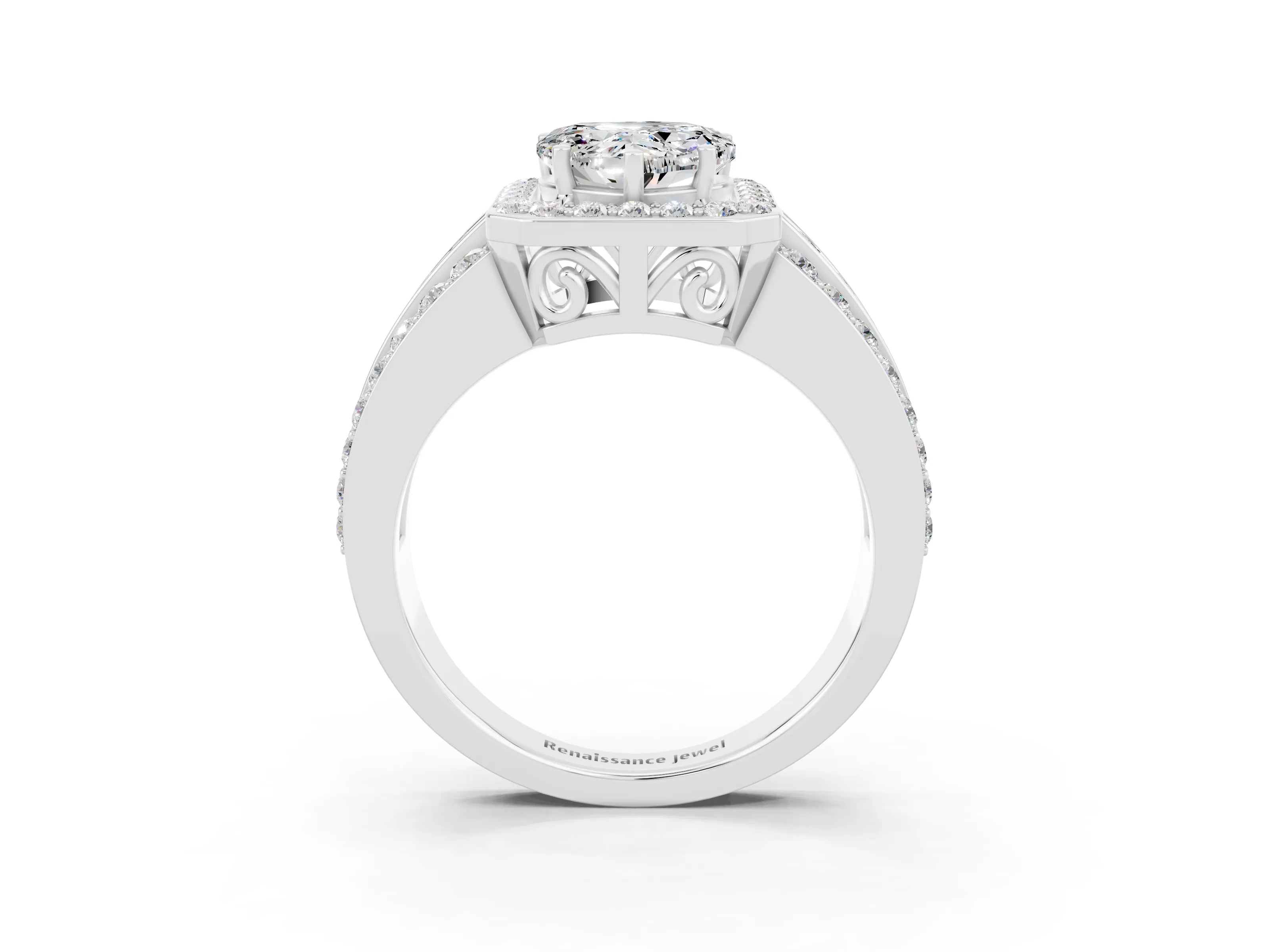 White gold Heart Cut Halo Moissanite Ring with Split Shank and Four-Prong Setting_3