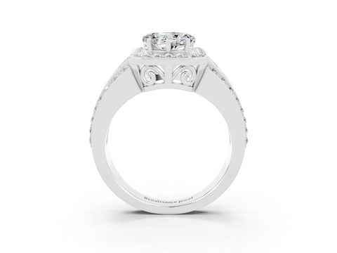 White gold Heart Cut Halo Moissanite Ring with Split Shank and Four-Prong Setting_3