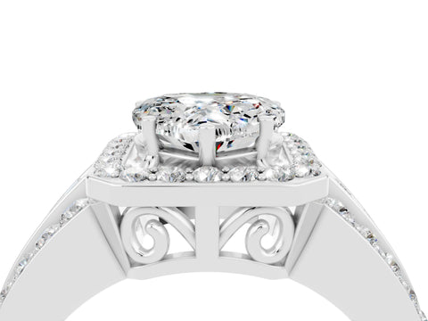 White gold Heart Cut Halo Moissanite Ring with Split Shank and Four-Prong Setting_4
