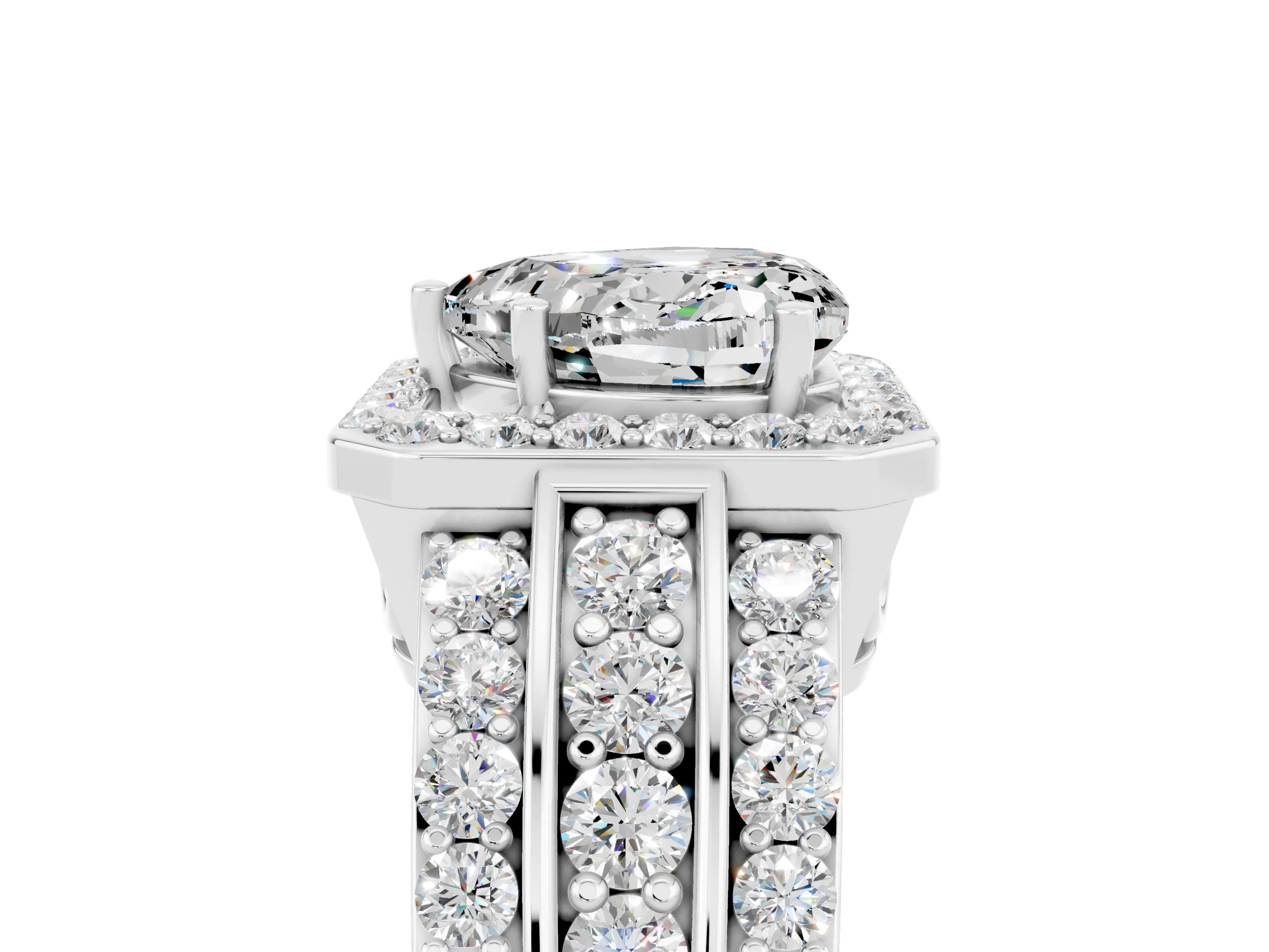 White gold Heart Cut Halo Moissanite Ring with Split Shank and Four-Prong Setting_5