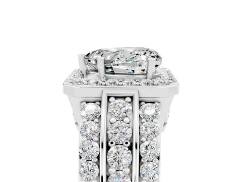 White gold Heart Cut Halo Moissanite Ring with Split Shank and Four-Prong Setting_5