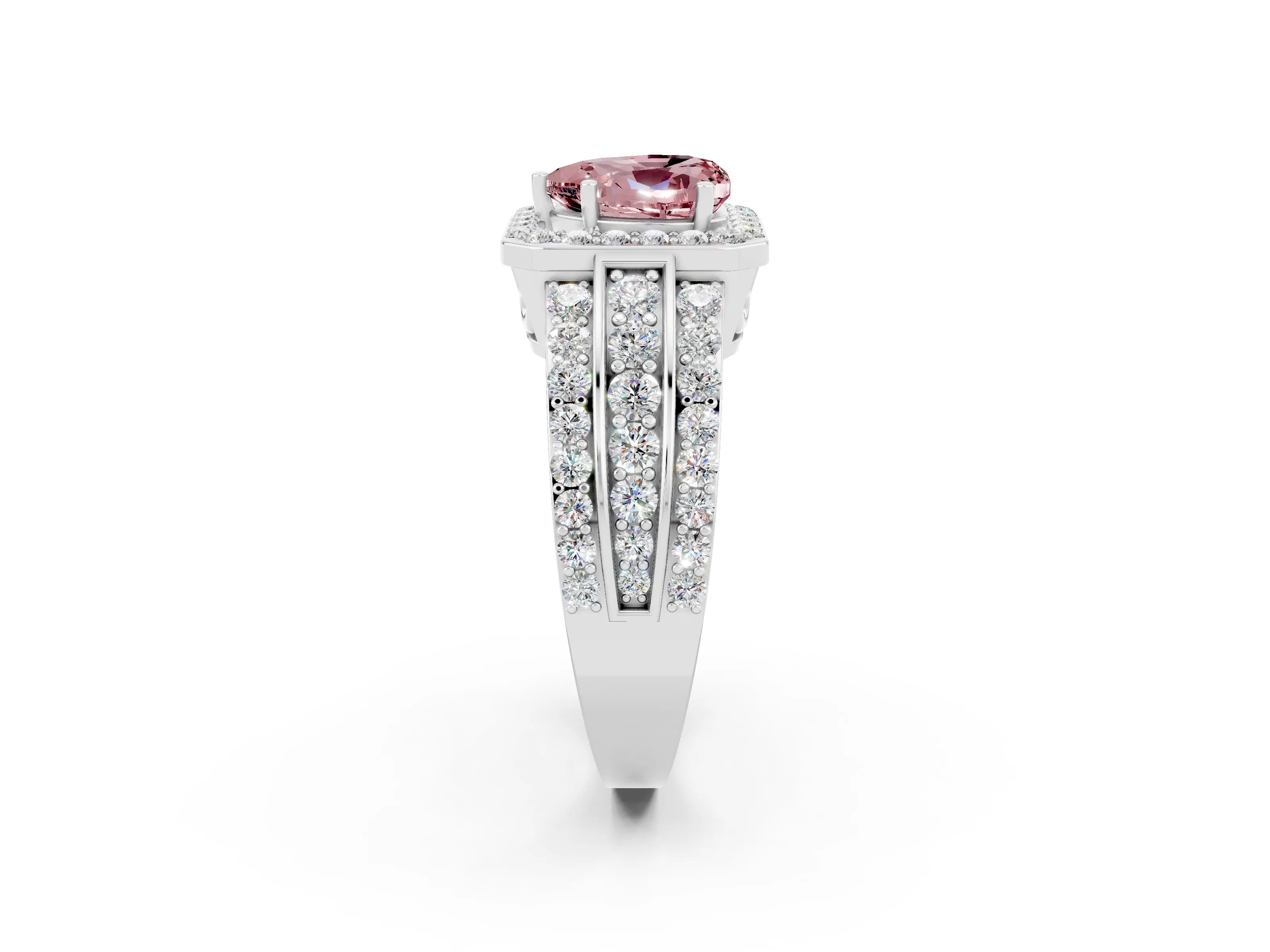White gold Heart Cut Halo Morganite Ring with Split Shank and Four-Prong Setting_2