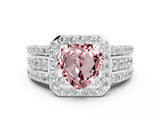 White gold Heart Cut Halo Morganite Ring with Split Shank and Four-Prong Setting