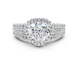 White gold Heart Cut Halo Pavé Diamond Engagement Ring with Split Shank and Four-Prong Setting