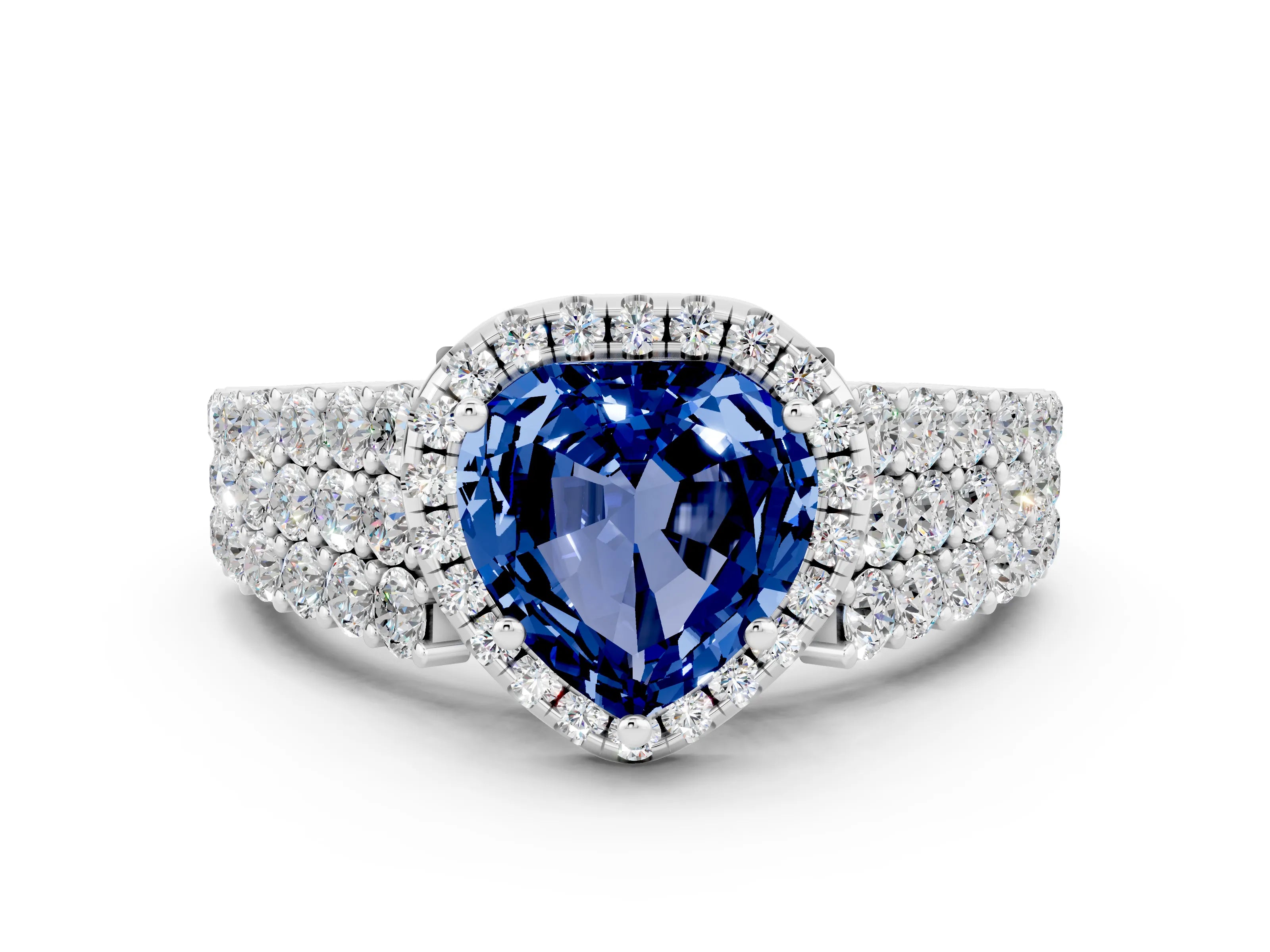 White gold Heart Cut Halo Pavé Diamond Engagement Ring with Split Shank and Four-Prong Setting