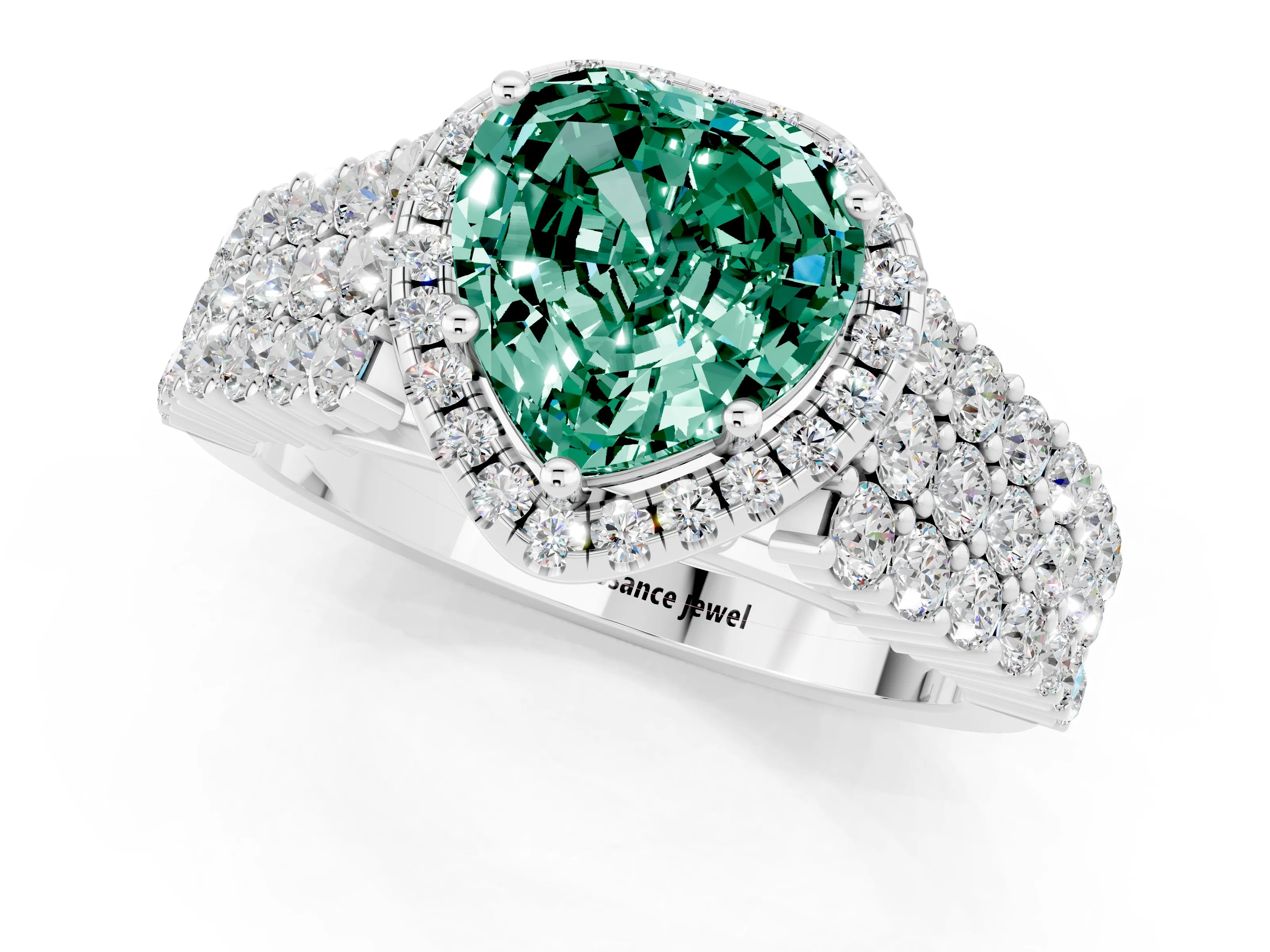 White gold Heart Cut Halo Pavé Diamond Engagement Ring with Split Shank and Four-Prong Setting_1