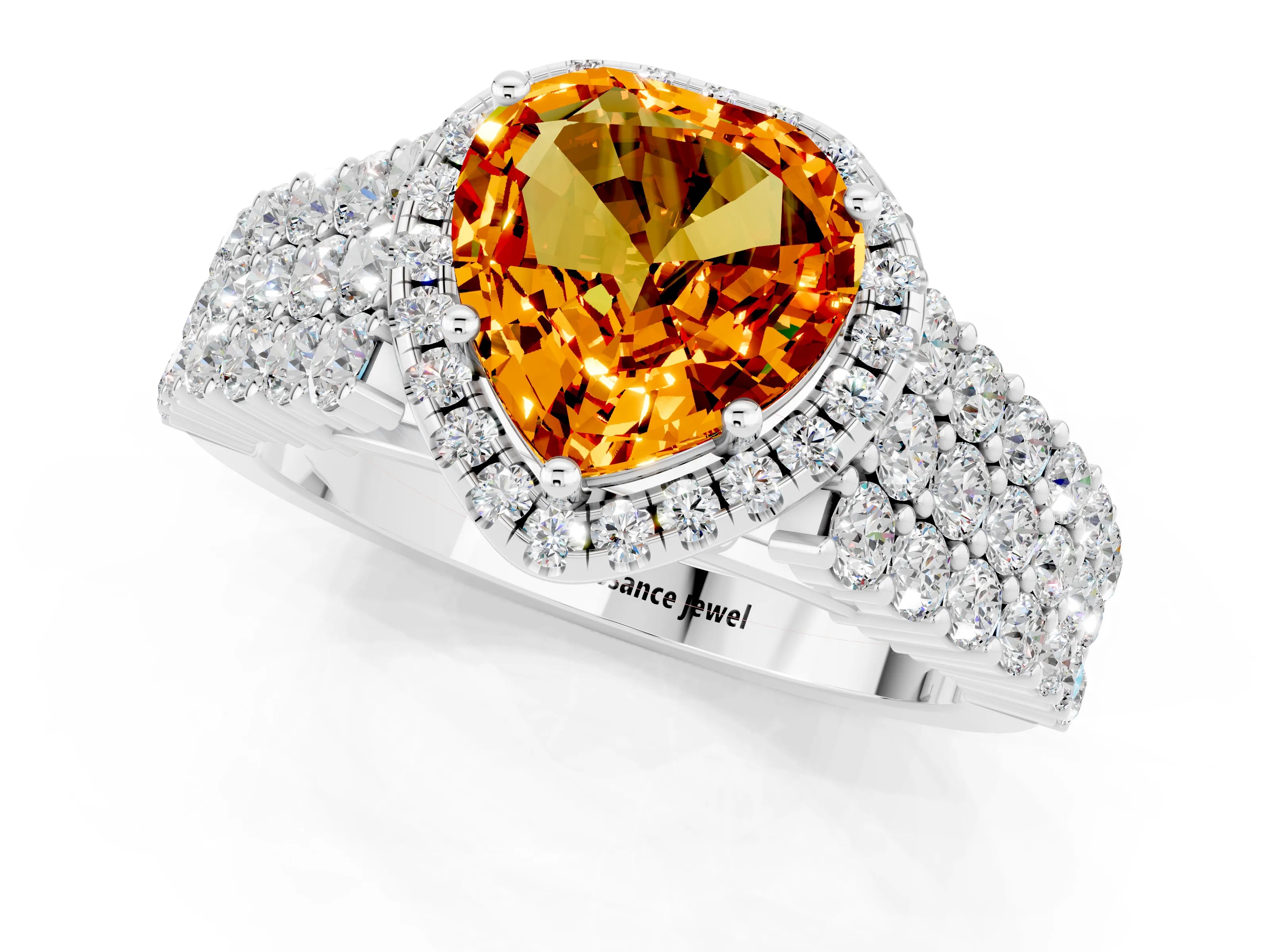White gold Heart Cut Halo Pavé Diamond Engagement Ring with Split Shank and Four-Prong Setting_1