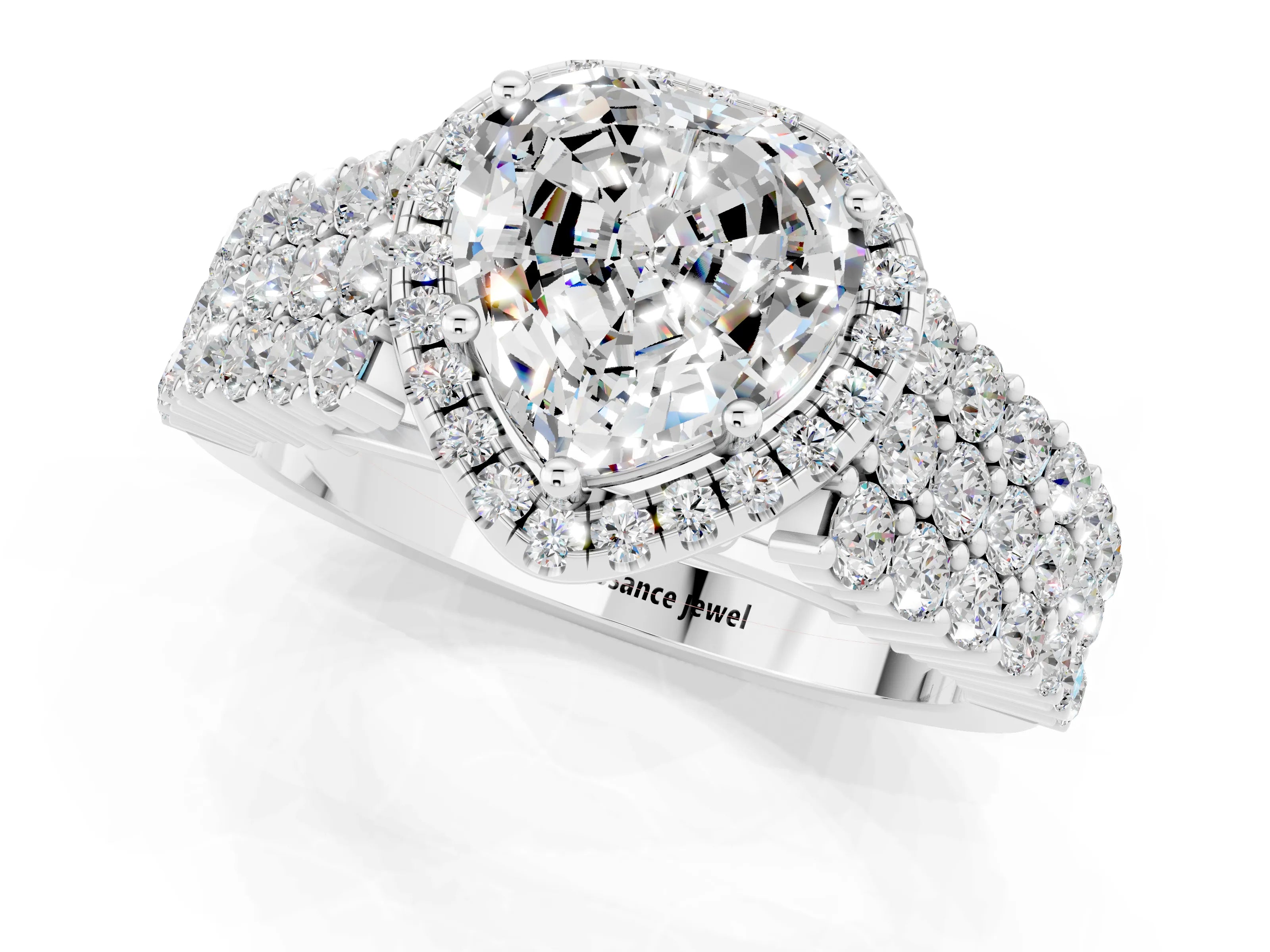 White gold Heart Cut Halo Pavé Diamond Engagement Ring with Split Shank and Four-Prong Setting_1