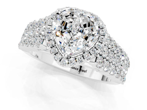 White gold Heart Cut Halo Pavé Diamond Engagement Ring with Split Shank and Four-Prong Setting_1
