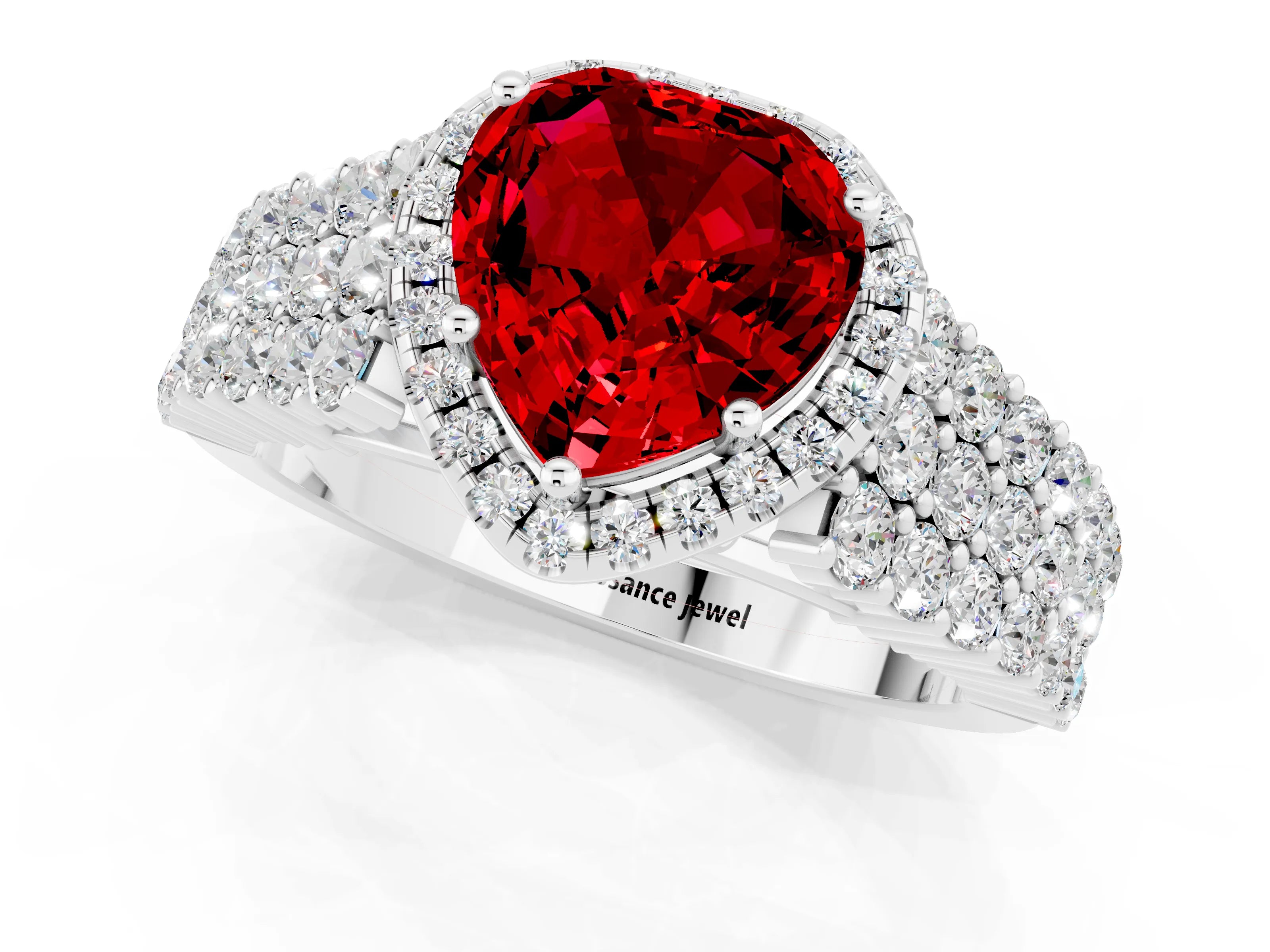 White gold Heart Cut Halo Pavé Diamond Engagement Ring with Split Shank and Four-Prong Setting_1