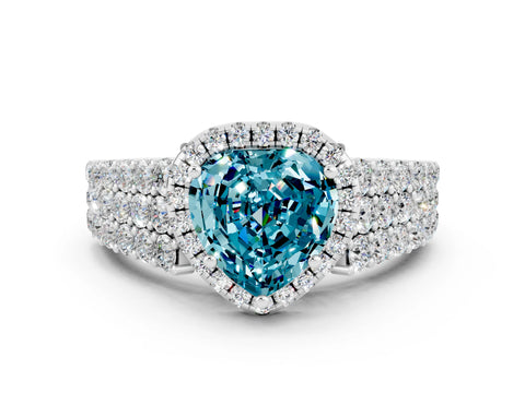 White gold Heart Cut Halo Pavé Diamond Engagement Ring with Split Shank and Four-Prong Setting