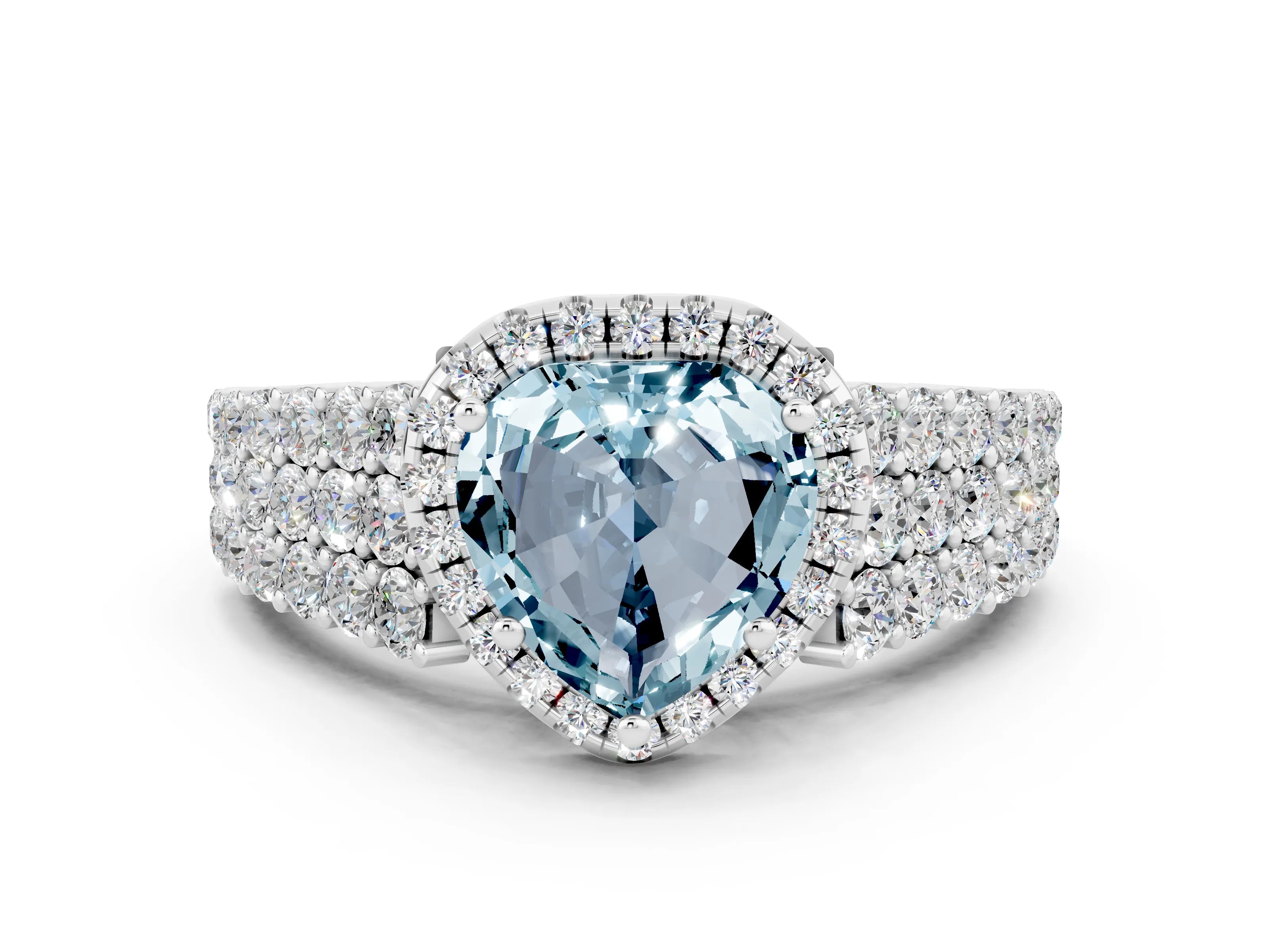 White gold Heart Cut Halo Pavé Diamond Engagement Ring with Split Shank and Four-Prong Setting