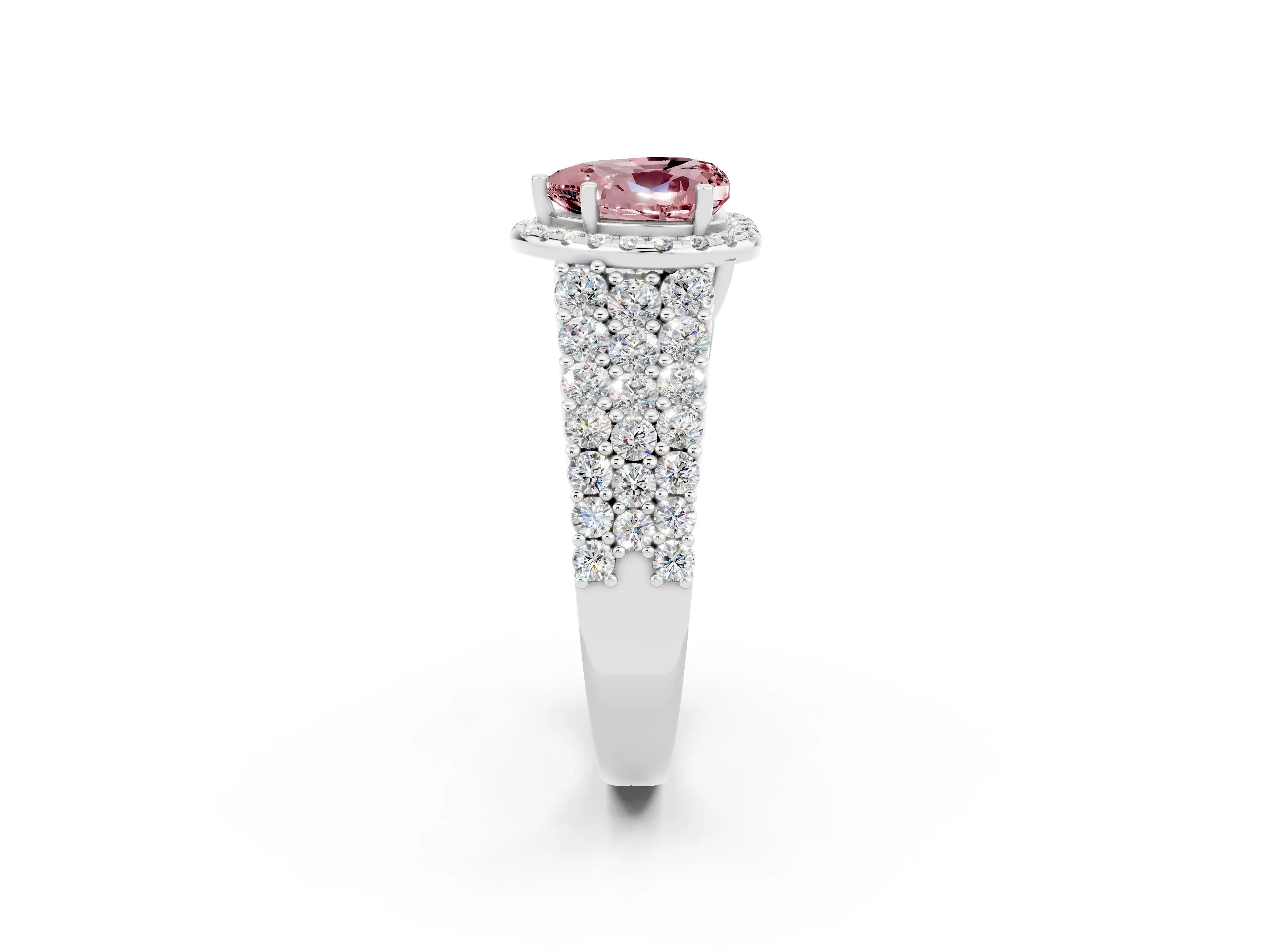 White gold Heart Cut Halo Pavé Diamond Engagement Ring with Split Shank and Four-Prong Setting_2