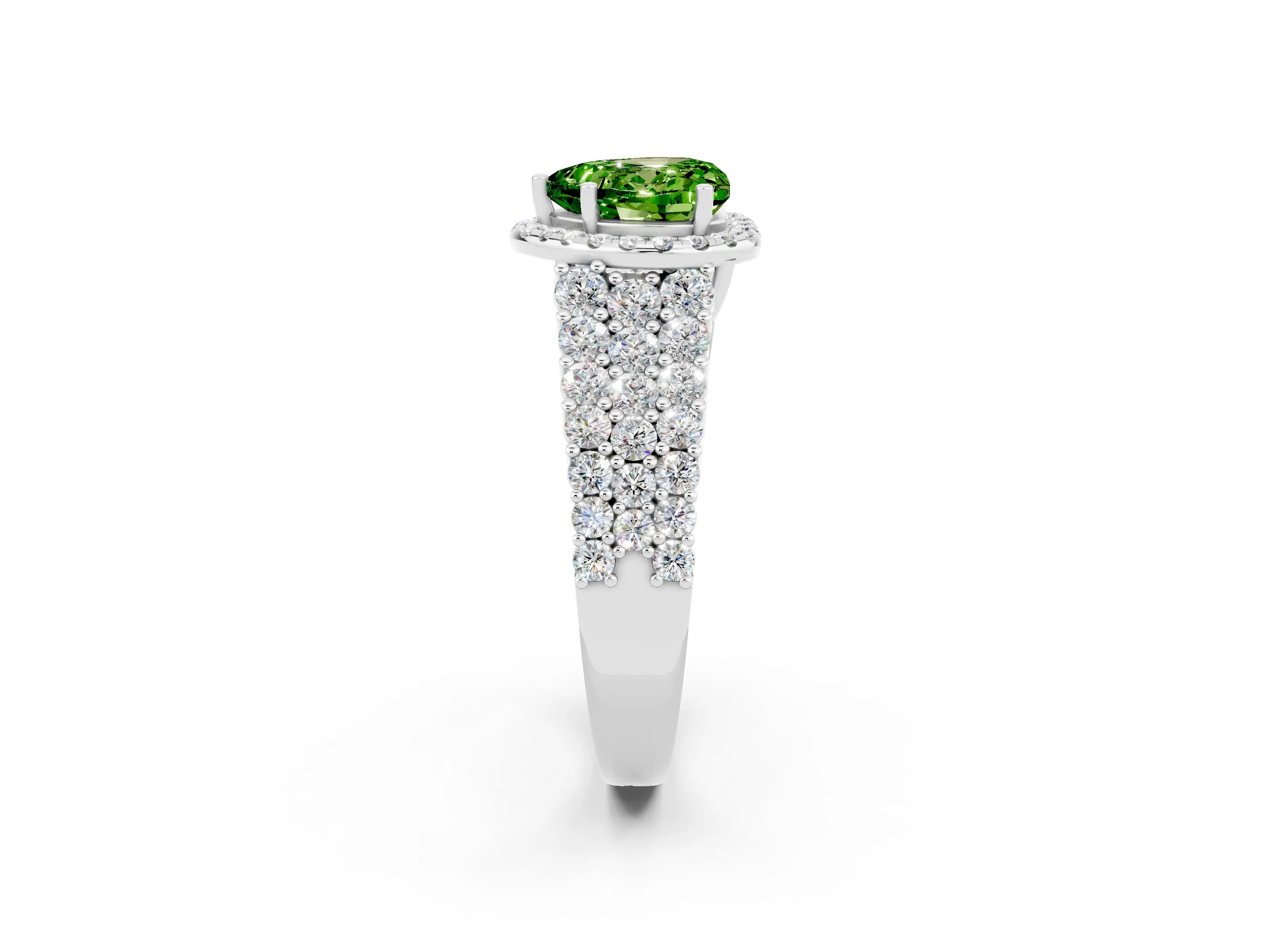 White gold Heart Cut Halo Pavé Diamond Engagement Ring with Split Shank and Four-Prong Setting_2