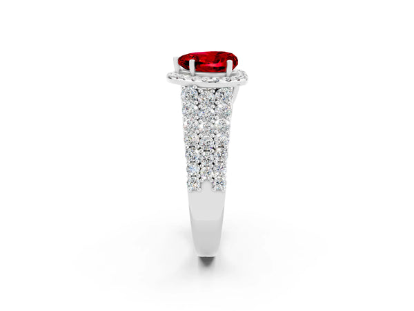 Platinum Heart Cut Halo Pavé Diamond Engagement Ring with Split Shank and Four-Prong Setting