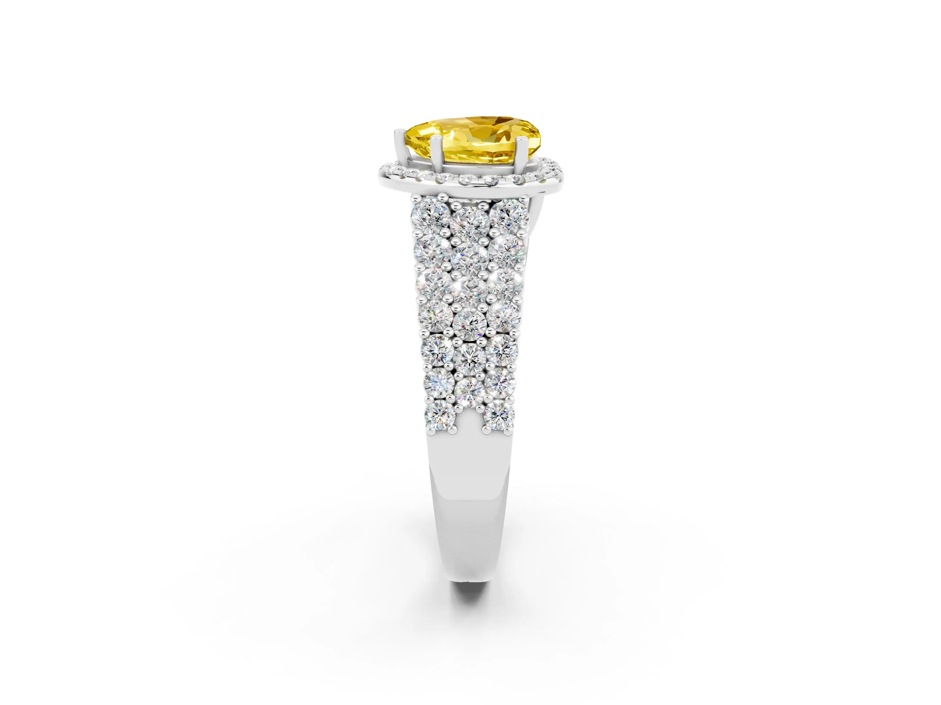White gold Heart Cut Halo Pavé Diamond Engagement Ring with Split Shank and Four-Prong Setting_2