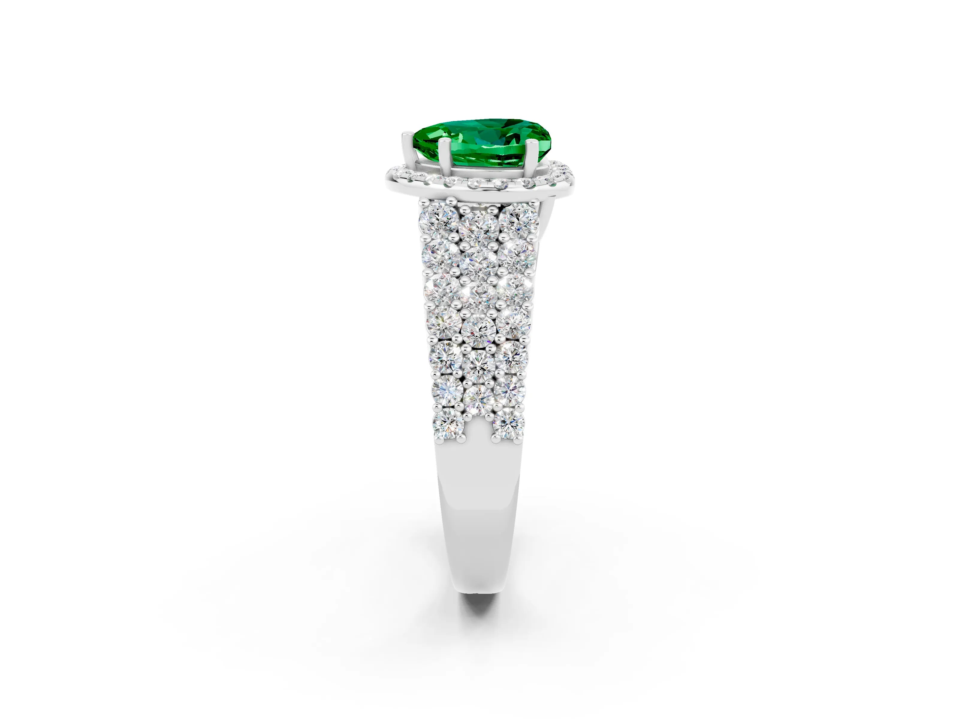 White gold Heart Cut Halo Pavé Diamond Engagement Ring with Split Shank and Four-Prong Setting_2