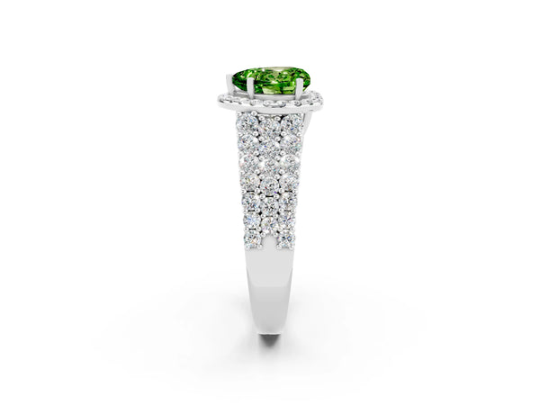 Platinum Heart Cut Halo Pavé Diamond Engagement Ring with Split Shank and Four-Prong Setting