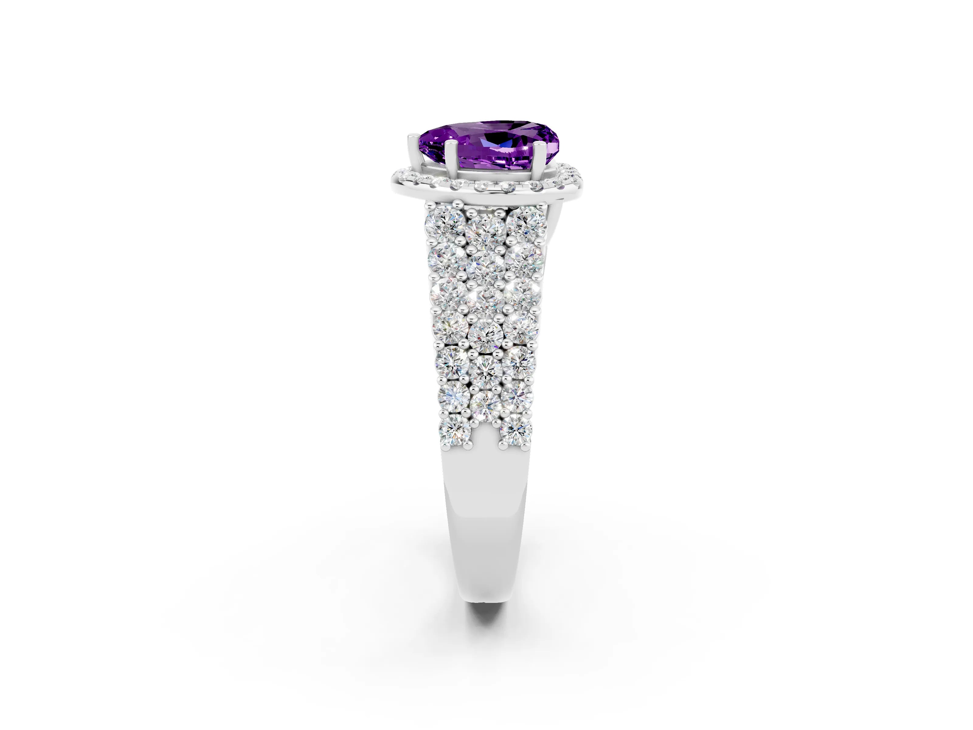 White gold Heart Cut Halo Pavé Diamond Engagement Ring with Split Shank and Four-Prong Setting_2