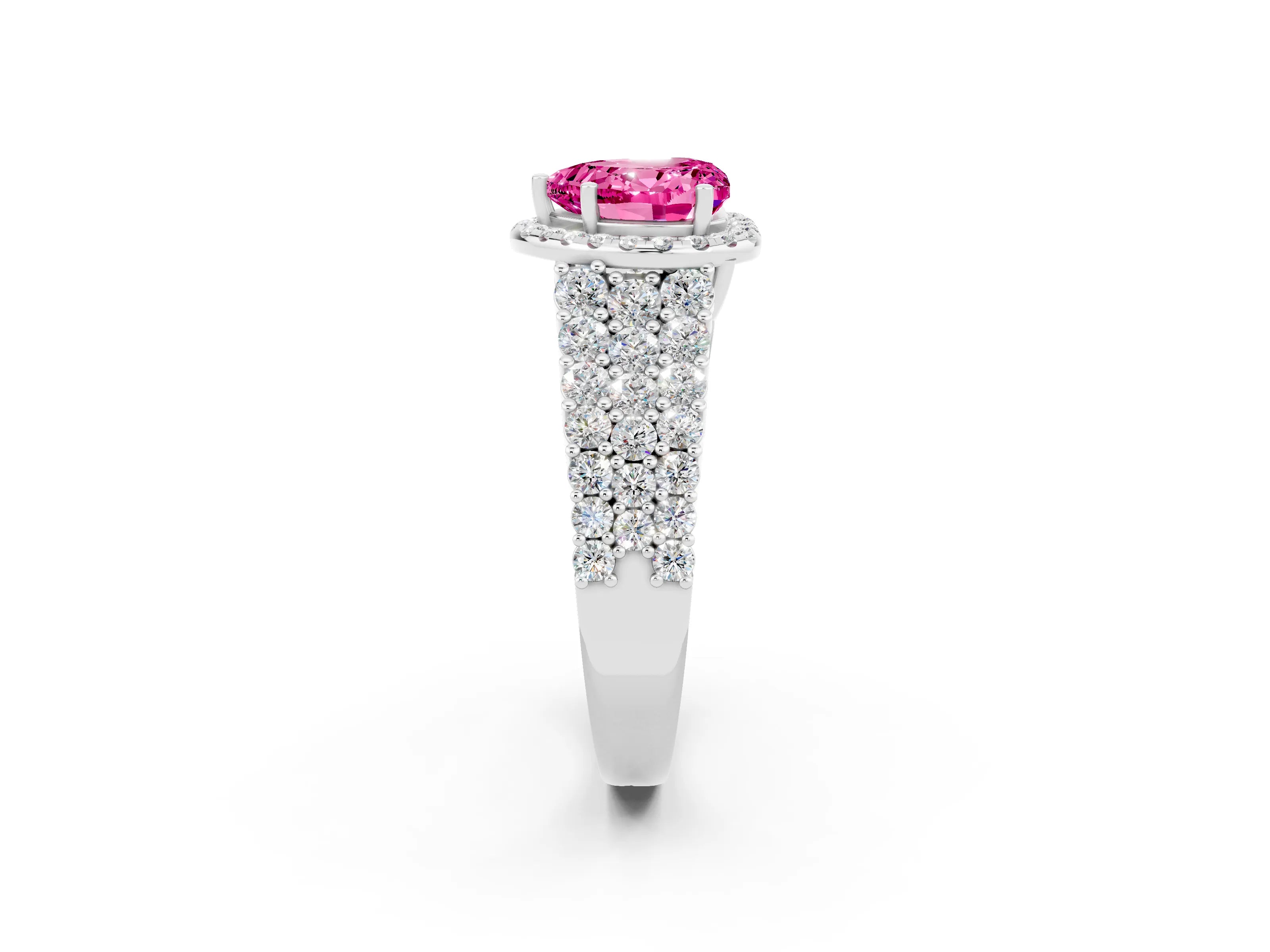 White gold Heart Cut Halo Pavé Diamond Engagement Ring with Split Shank and Four-Prong Setting_2