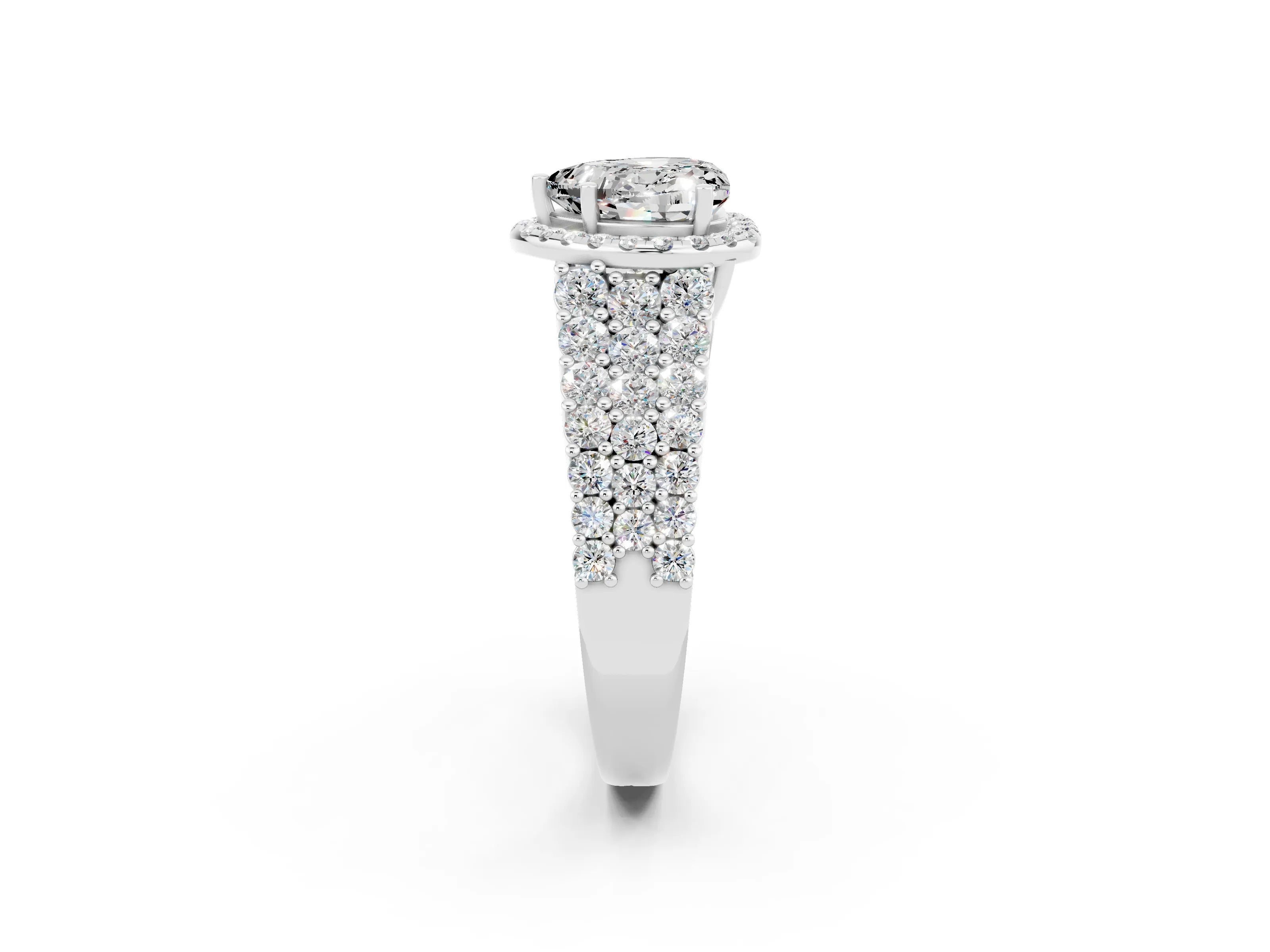 White gold Heart Cut Halo Pavé Diamond Engagement Ring with Split Shank and Four-Prong Setting_2