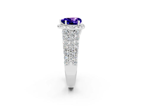 White gold Heart Cut Halo Pavé Diamond Engagement Ring with Split Shank and Four-Prong Setting_2