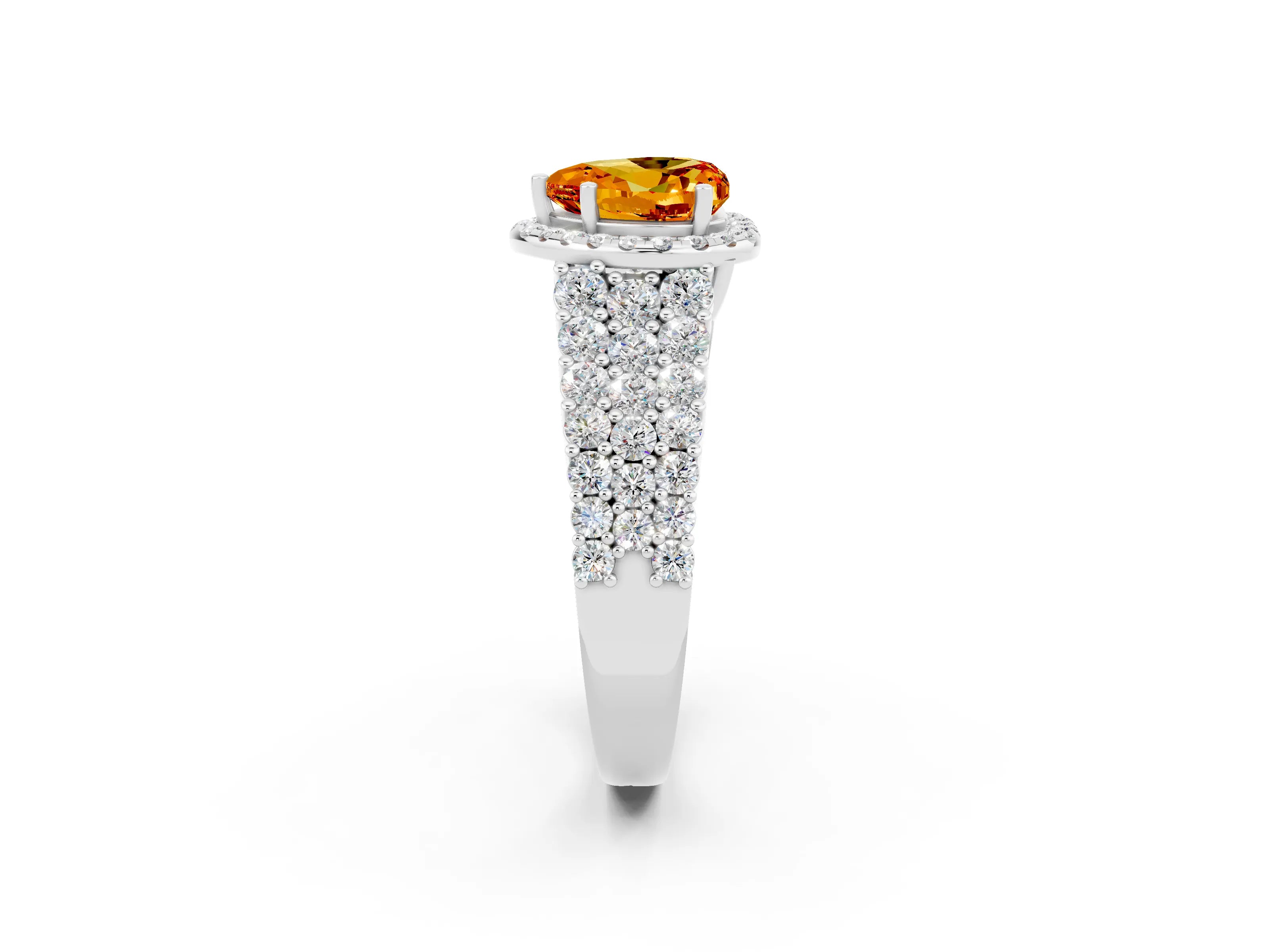 White gold Heart Cut Halo Pavé Diamond Engagement Ring with Split Shank and Four-Prong Setting_2