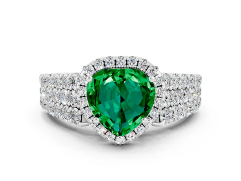White gold Heart Cut Halo Pavé Diamond Engagement Ring with Split Shank and Four-Prong Setting