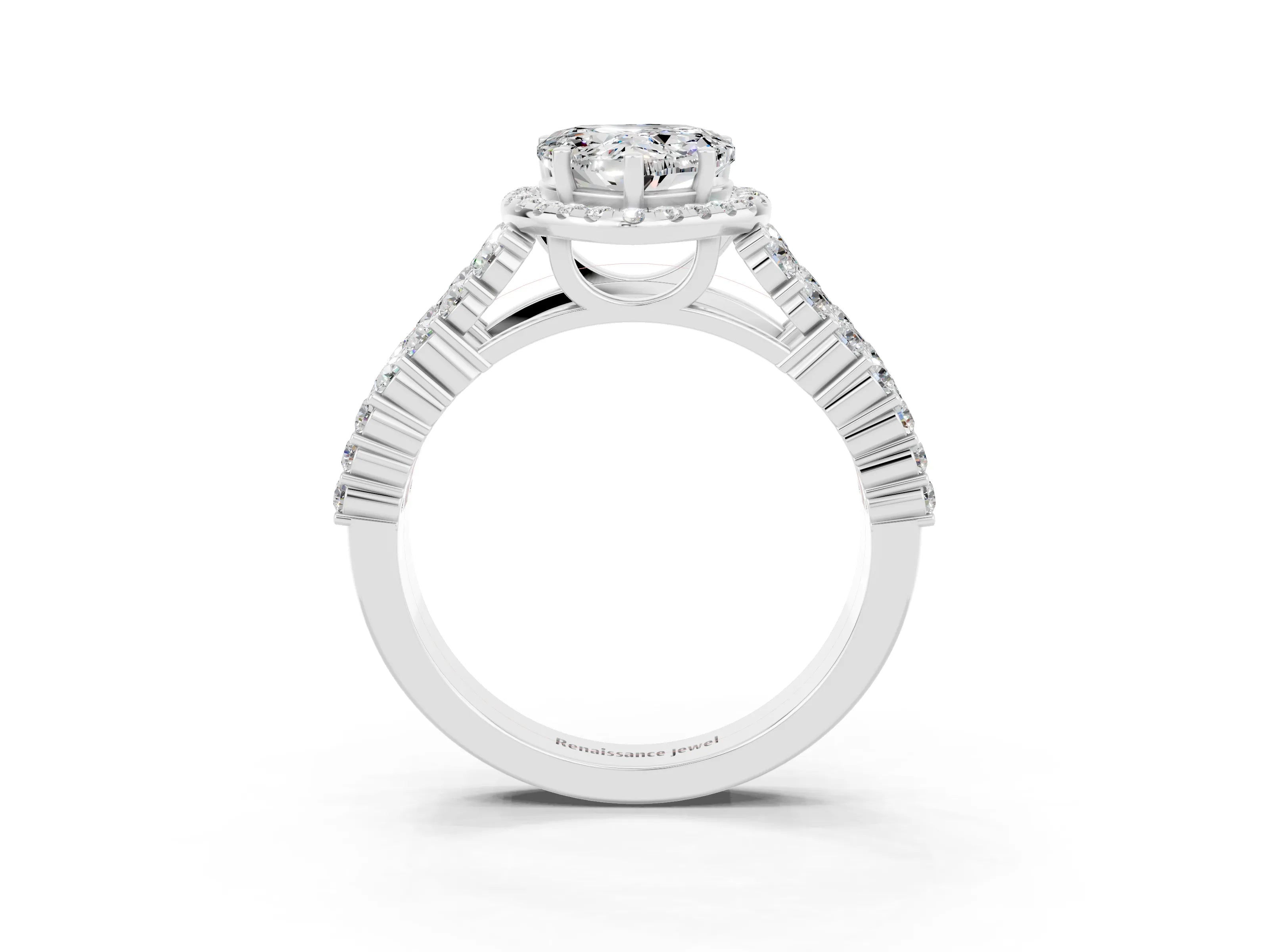 White gold Heart Cut Halo Pavé Diamond Engagement Ring with Split Shank and Four-Prong Setting_3