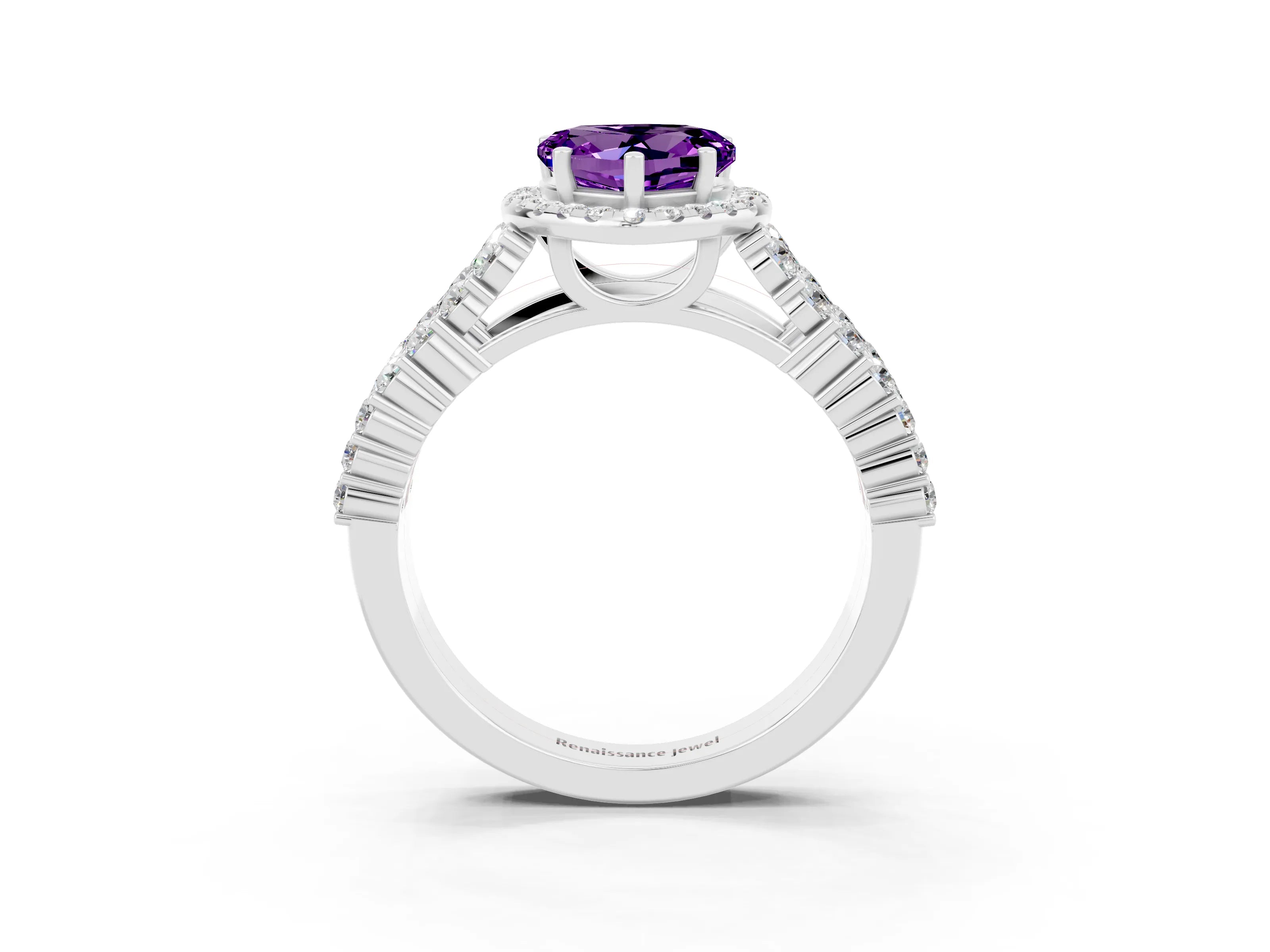 White gold Heart Cut Halo Pavé Diamond Engagement Ring with Split Shank and Four-Prong Setting_3