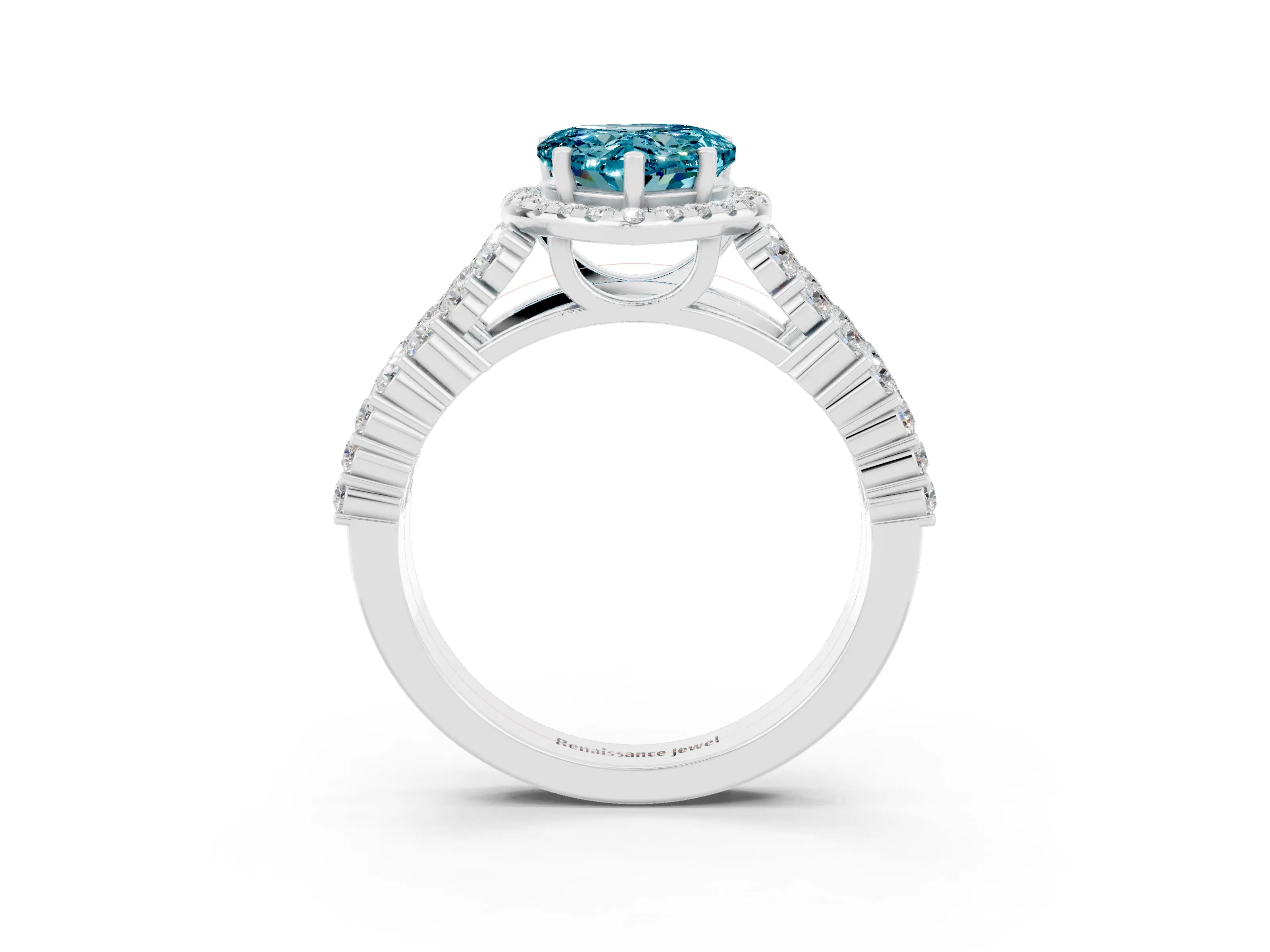 White gold Heart Cut Halo Pavé Diamond Engagement Ring with Split Shank and Four-Prong Setting_3