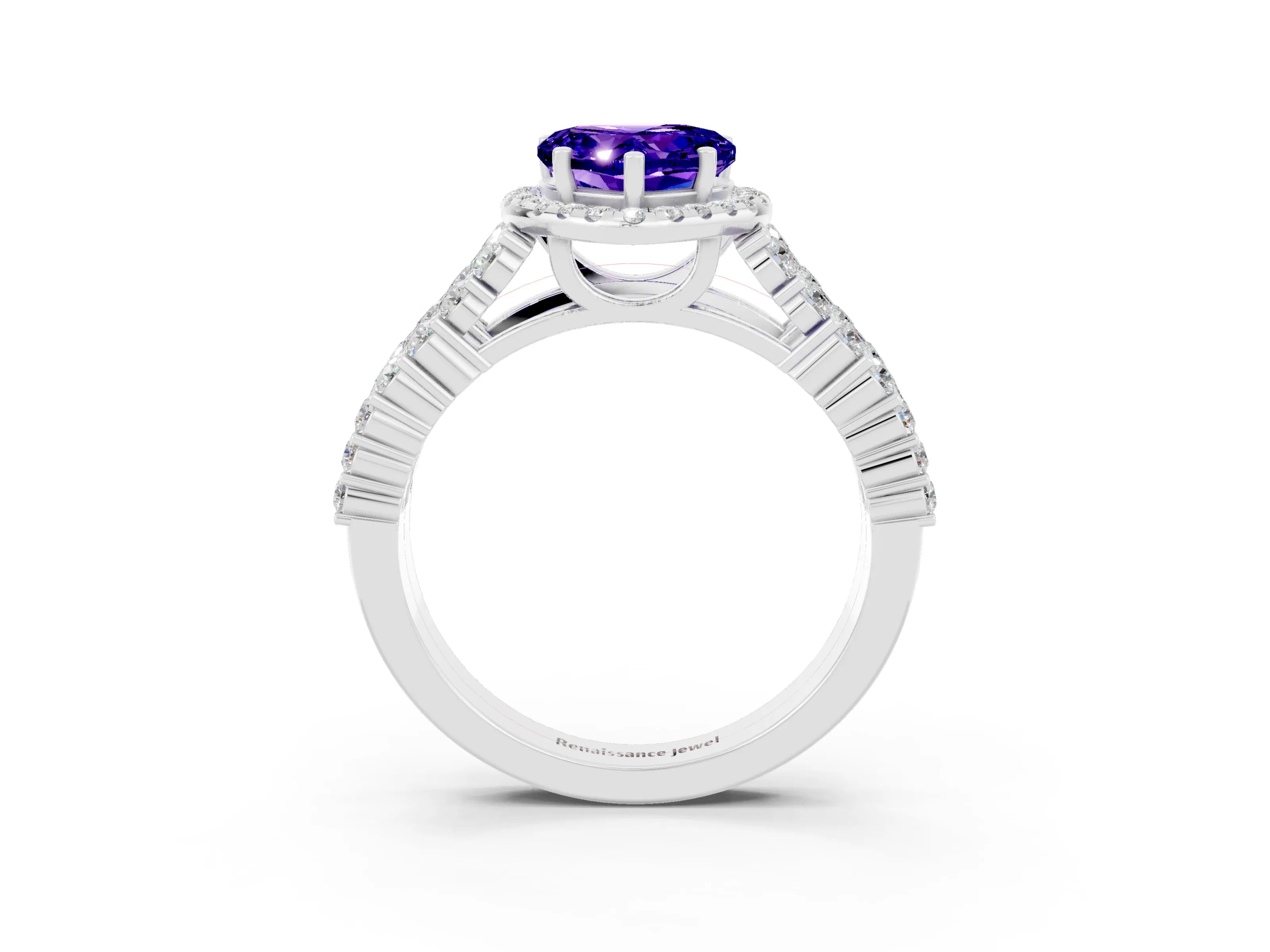 White gold Heart Cut Halo Pavé Diamond Engagement Ring with Split Shank and Four-Prong Setting_3