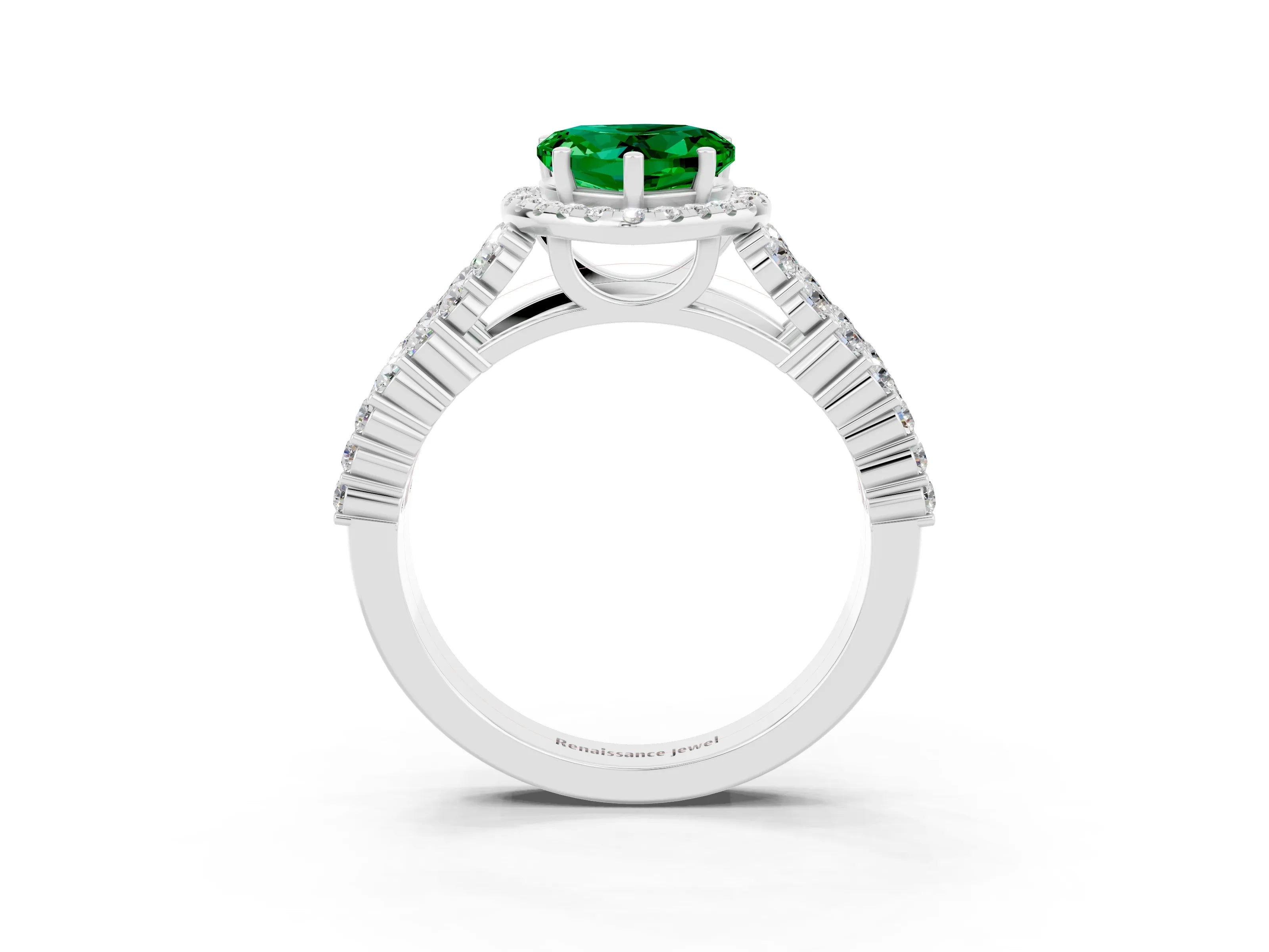 White gold Heart Cut Halo Pavé Diamond Engagement Ring with Split Shank and Four-Prong Setting_3