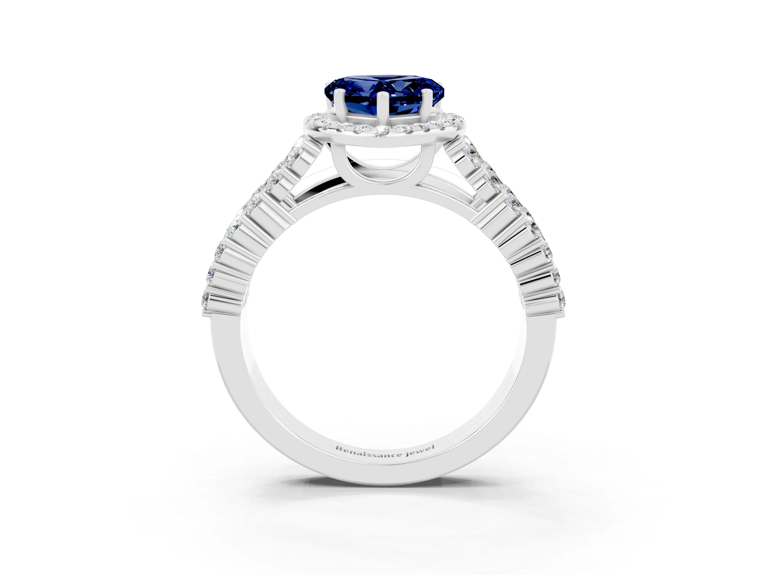 White gold Heart Cut Halo Pavé Diamond Engagement Ring with Split Shank and Four-Prong Setting_3