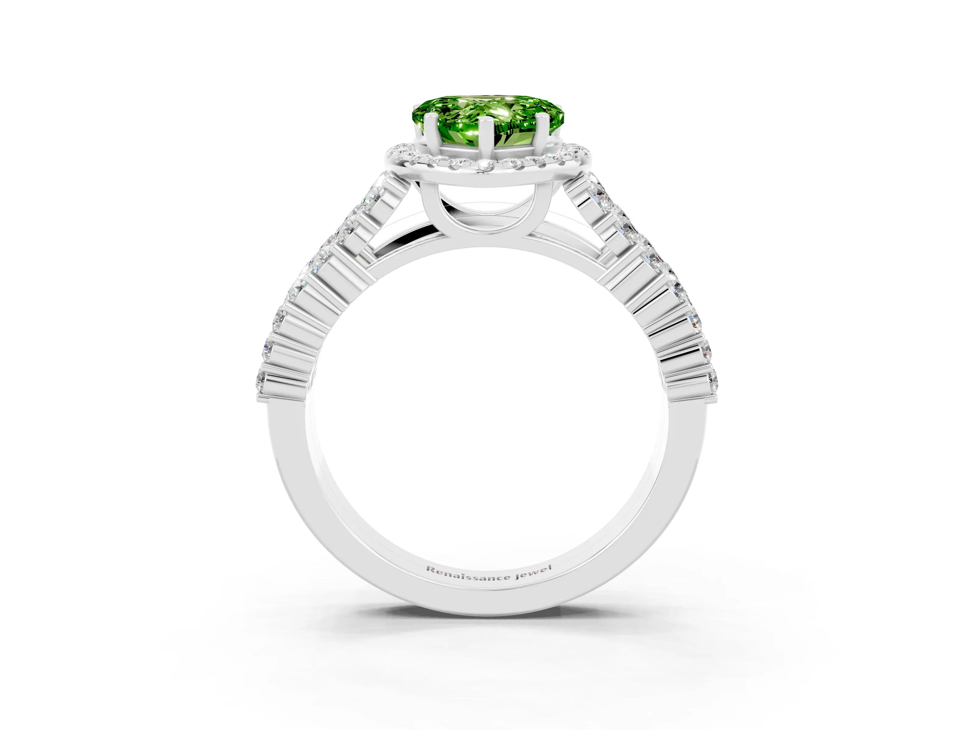 White gold Heart Cut Halo Pavé Diamond Engagement Ring with Split Shank and Four-Prong Setting_3